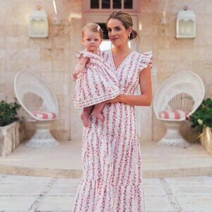 Gal Meets Glam Rosie Dress Size 8 Floral Ruffle White Pink Maxi Rare